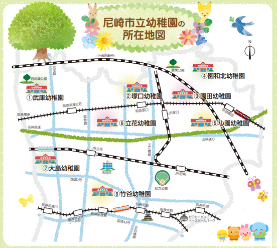 市立幼稚園の所在地図