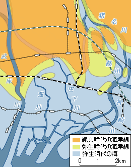 縄文から弥生時代の海岸線の変遷