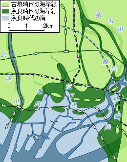 古墳から奈良時代の海岸線の変遷