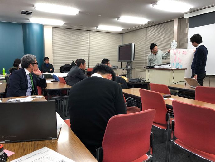 尼崎市内の学校先生による自主研修グループ、尼崎市協調学習研究会での発表の様子