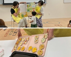 読み聞かせと蒸しパンの写真