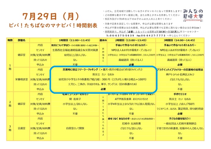 災害時に役立つソーラークッキング時間割表