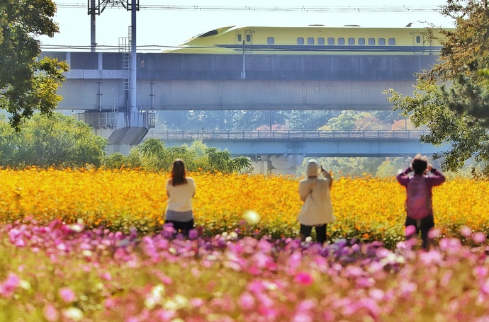 ドクターイエローの写真を撮っている人を写している写真
