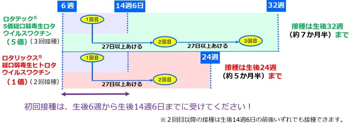 ロタウイルスワクチンの接種スケジュール