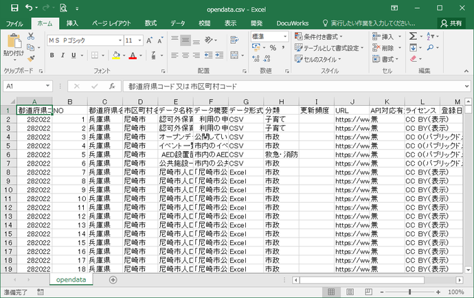 文字化けせずに表示されているExcel画面