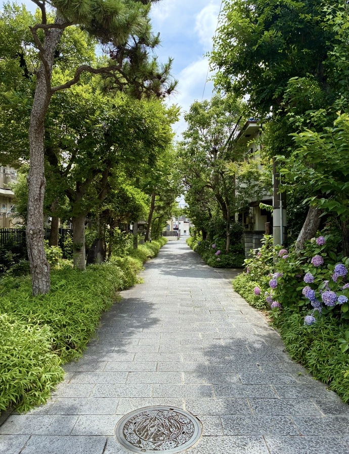 富松神社の向かいにある石畳みの小道(富松町2丁目)