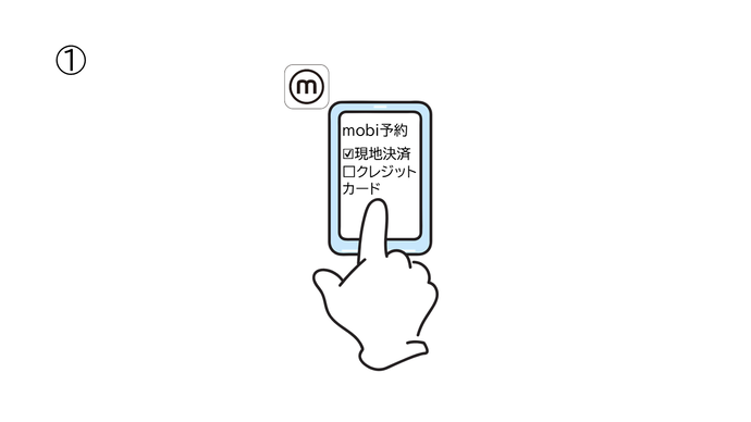 mobiを「現地決済」で予約する。「クレジットカード」で予約された場合は共通デジタル1日乗車券をご利用頂けませんのでご注意ください。