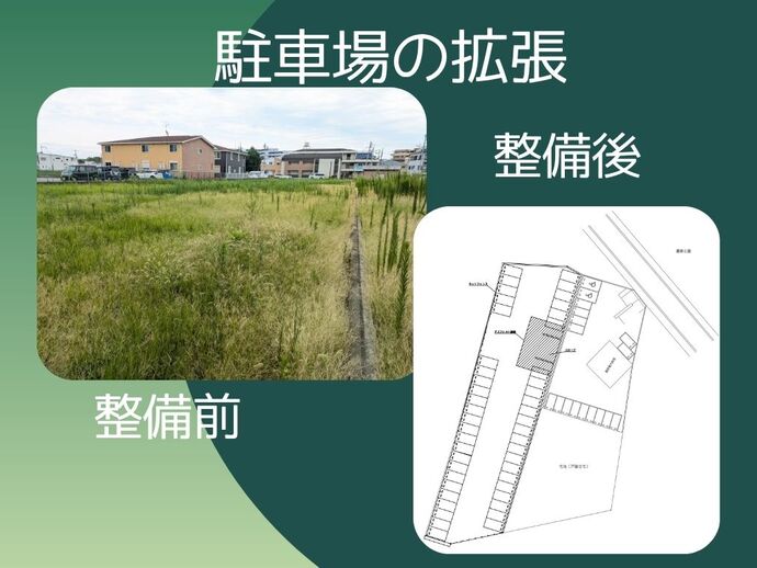 駐車場の整備前後を示す比較画像