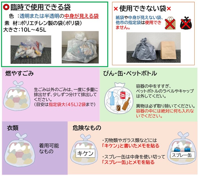臨時で使用できる袋について